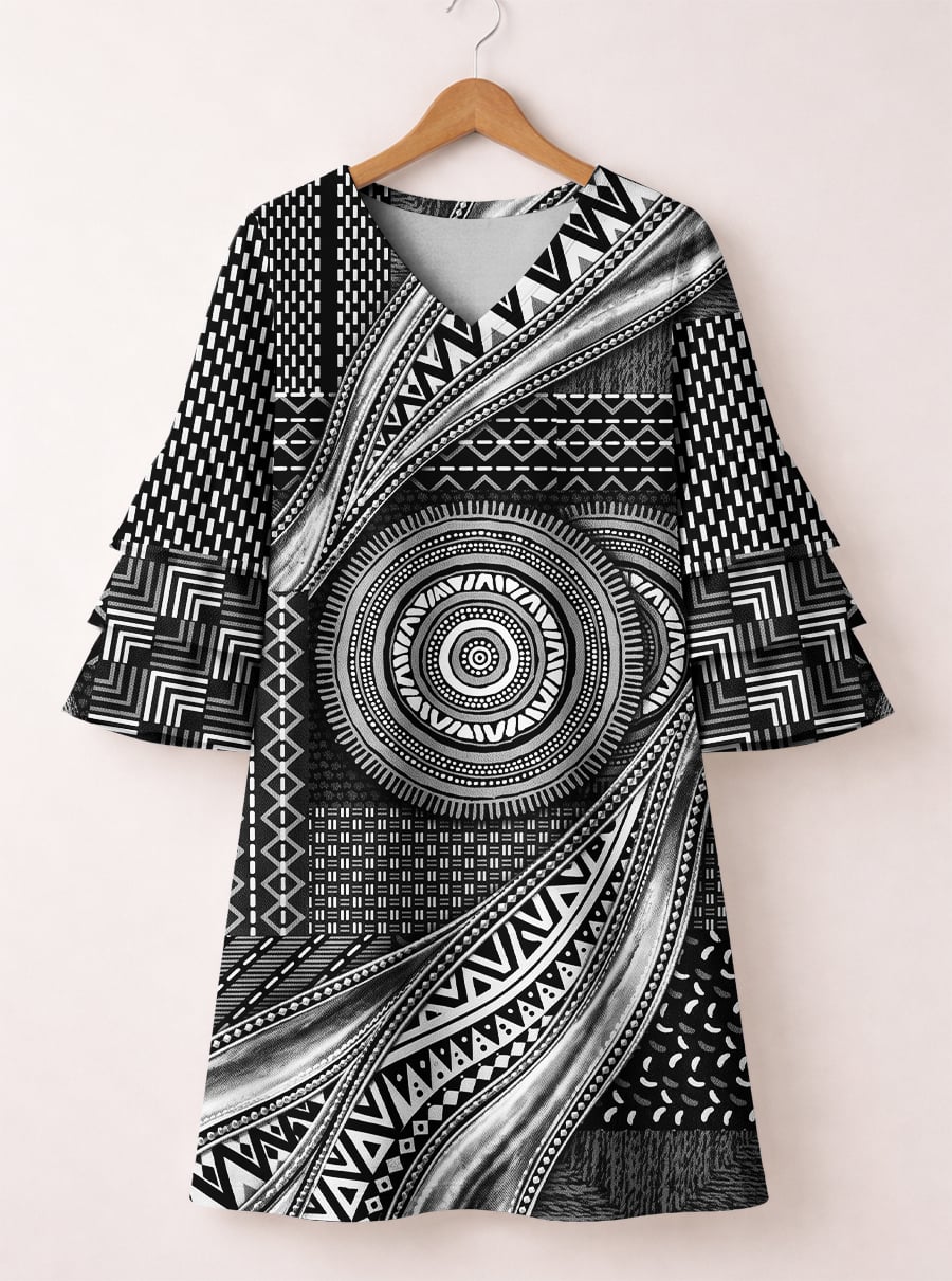 'Hoku' Stacked Ruffle Sleeve Dress