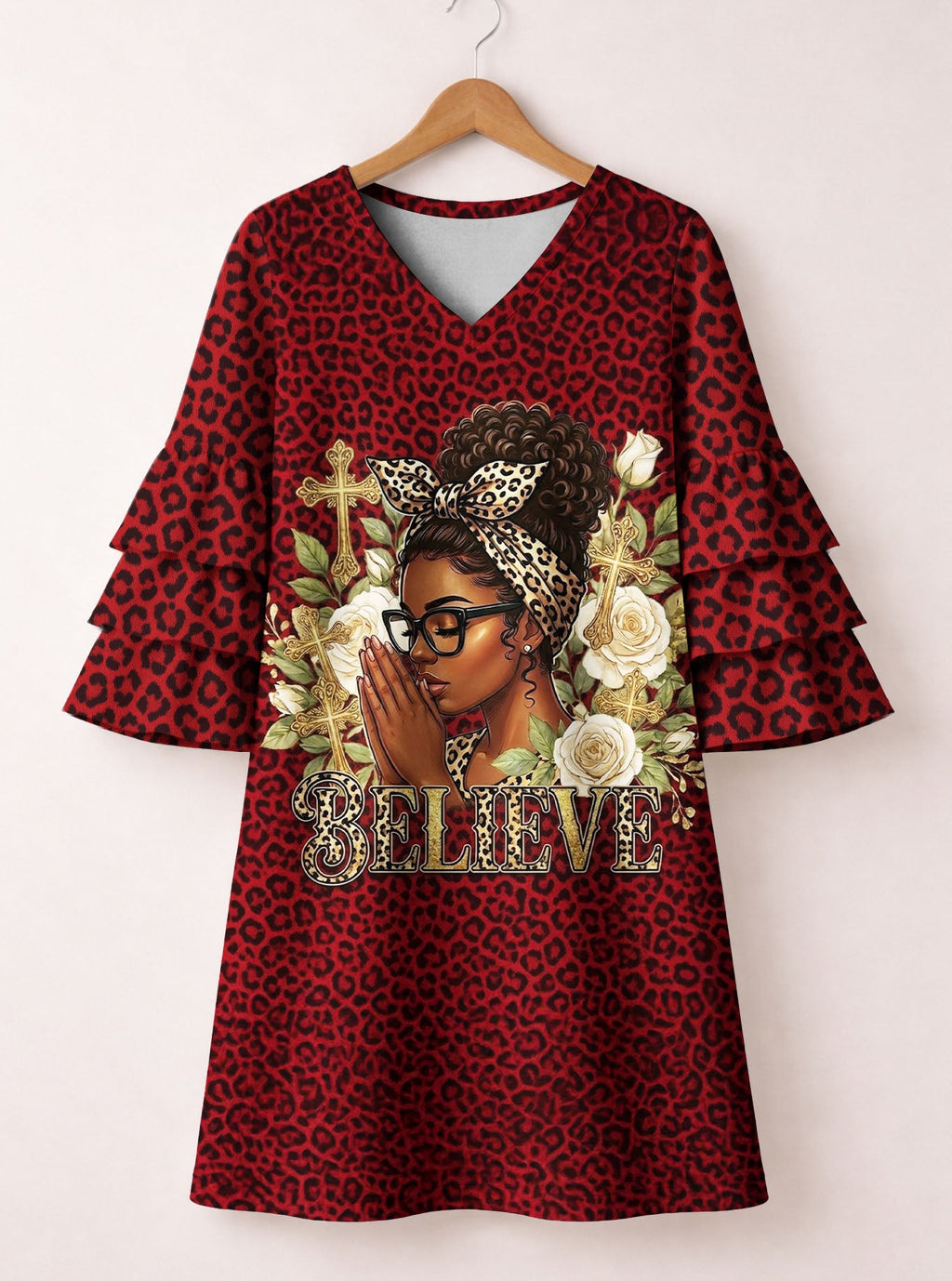 'Imani' Rouge Stacked Ruffle Sleeve Dress