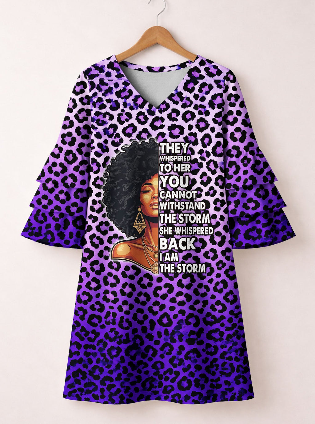 'Unstoppable' Amethyst Leopard Stacked Ruffle Sleeve Dress