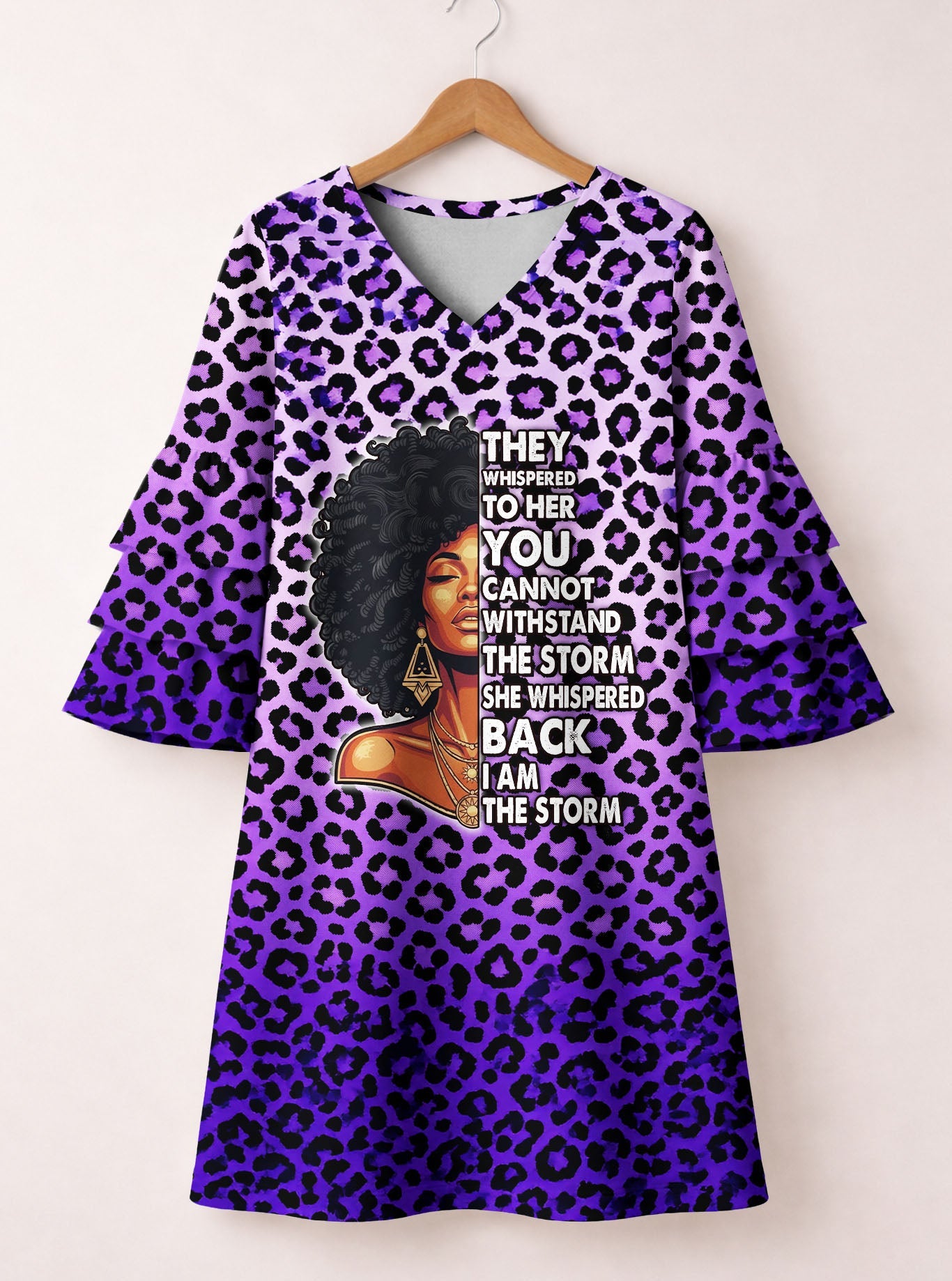 'Unstoppable' Amethyst Leopard Stacked Ruffle Sleeve Dress