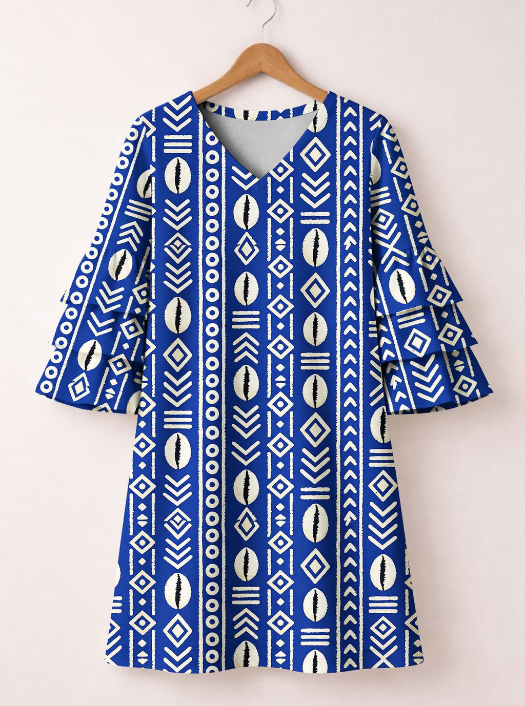 'Oshun' Royal Blue Stacked Ruffle Sleeve Dress