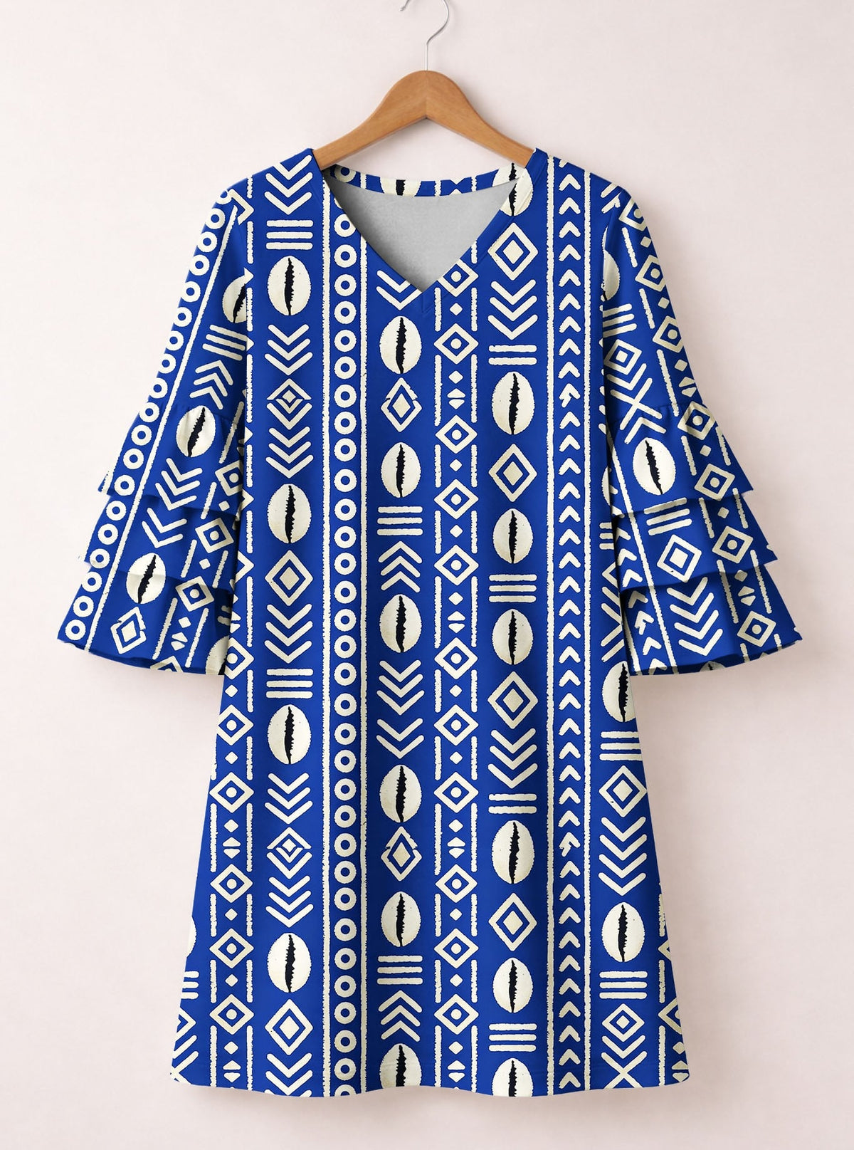 'Oshun' Royal Blue Stacked Ruffle Sleeve Dress