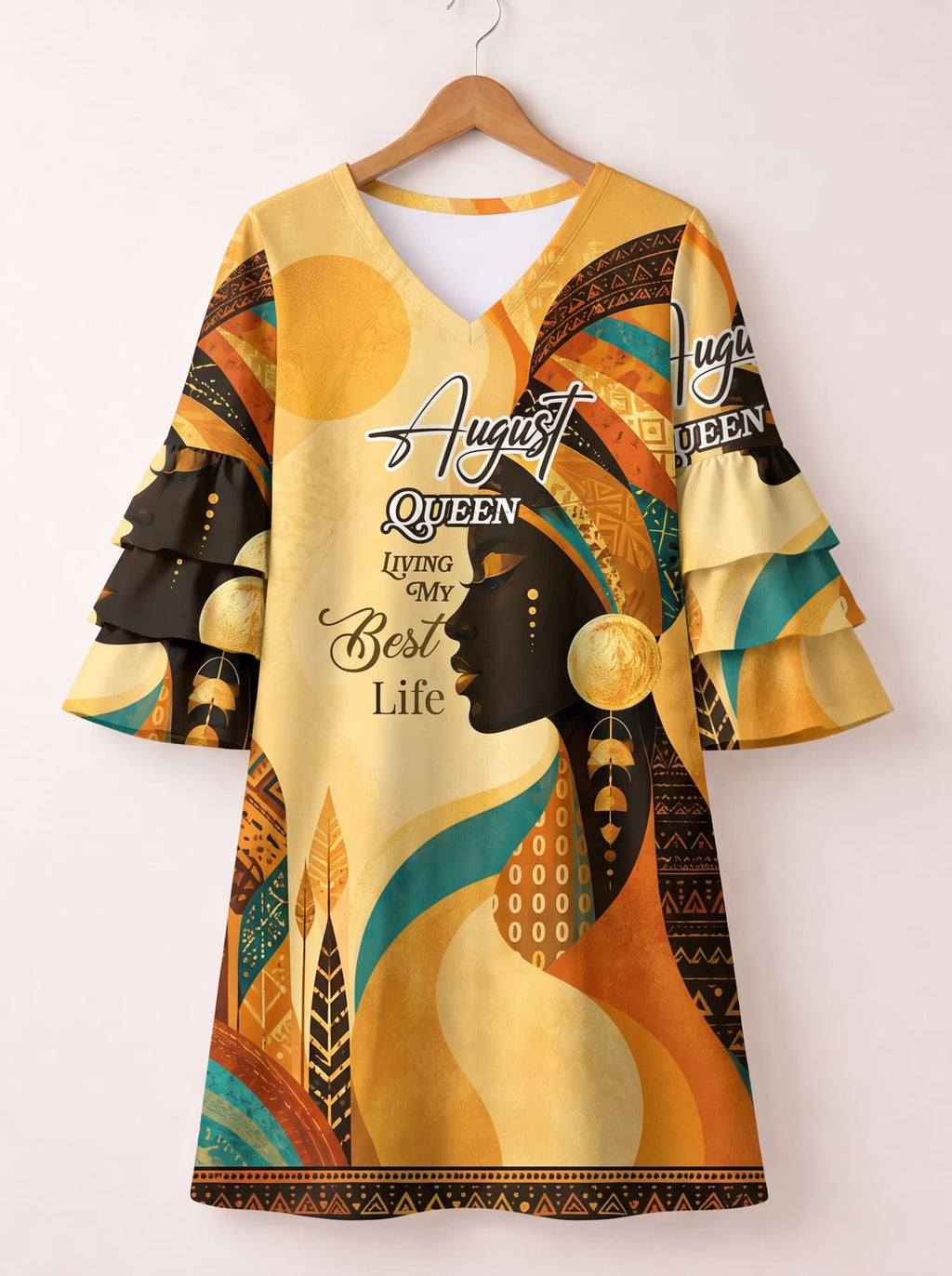 'August Queen Best Life' Stacked Ruffle Sleeve Dress