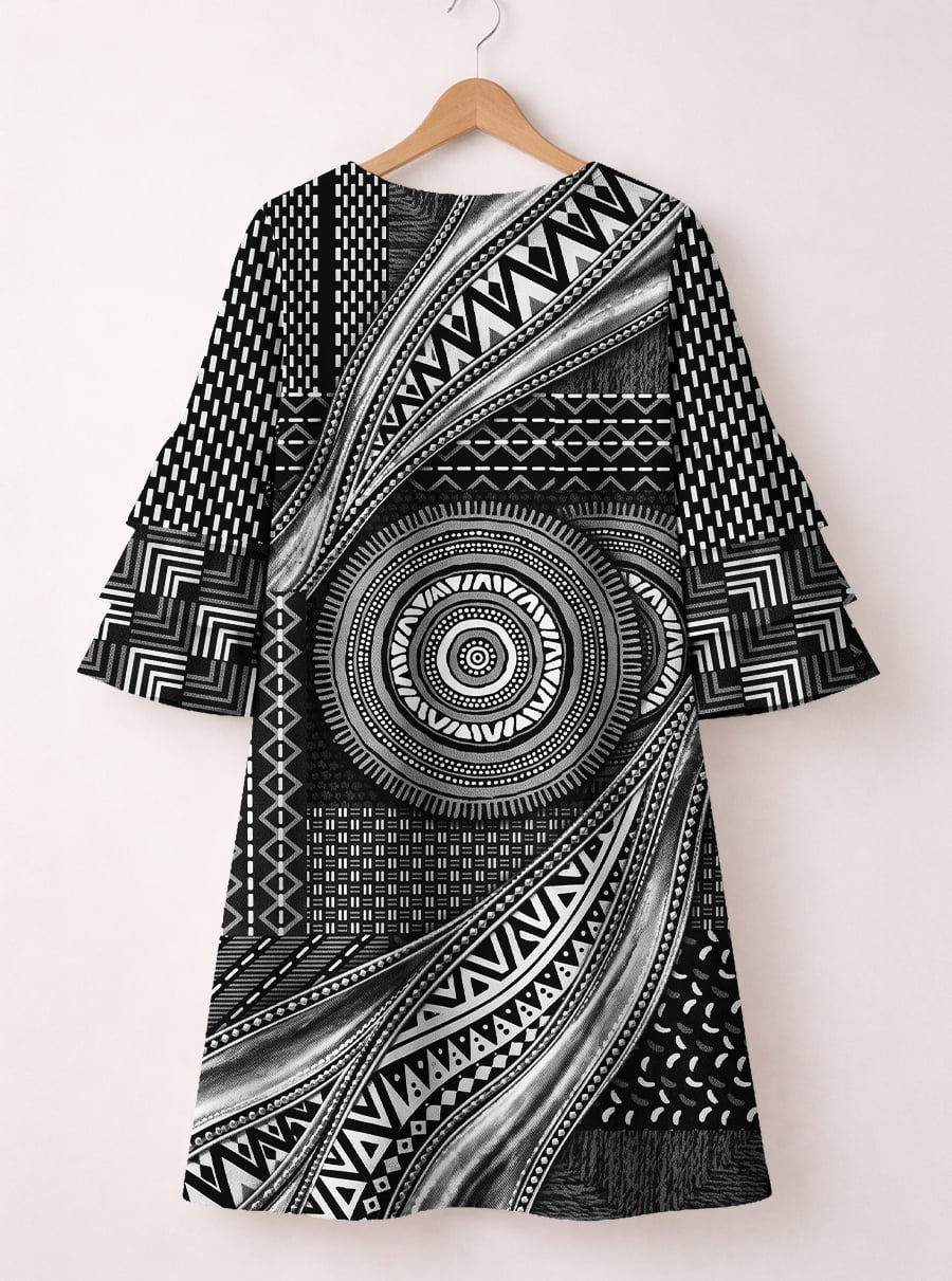'Hoku' Stacked Ruffle Sleeve Dress
