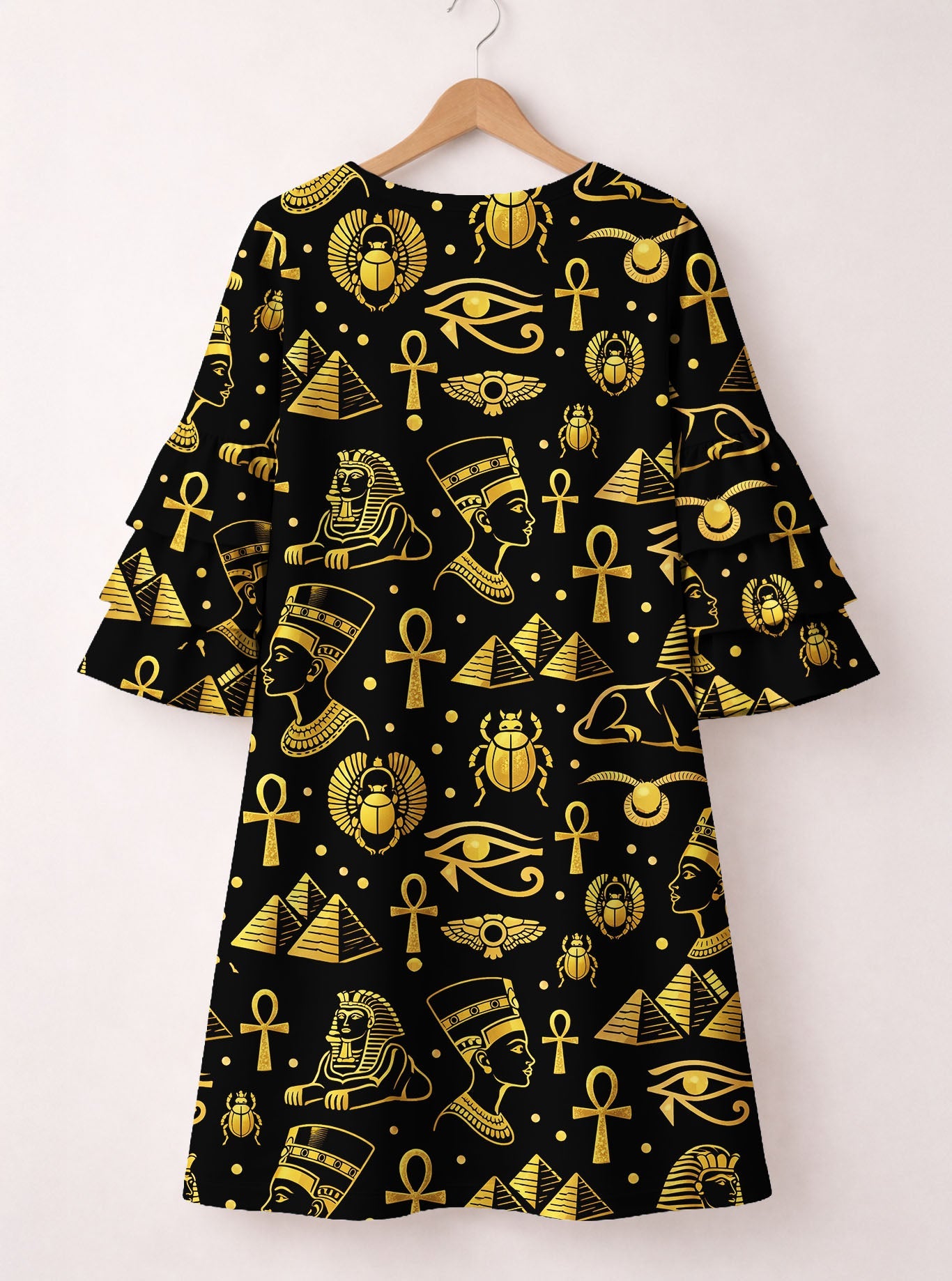 'Nefertiti' Black Gold Stacked Ruffle Sleeve Dress