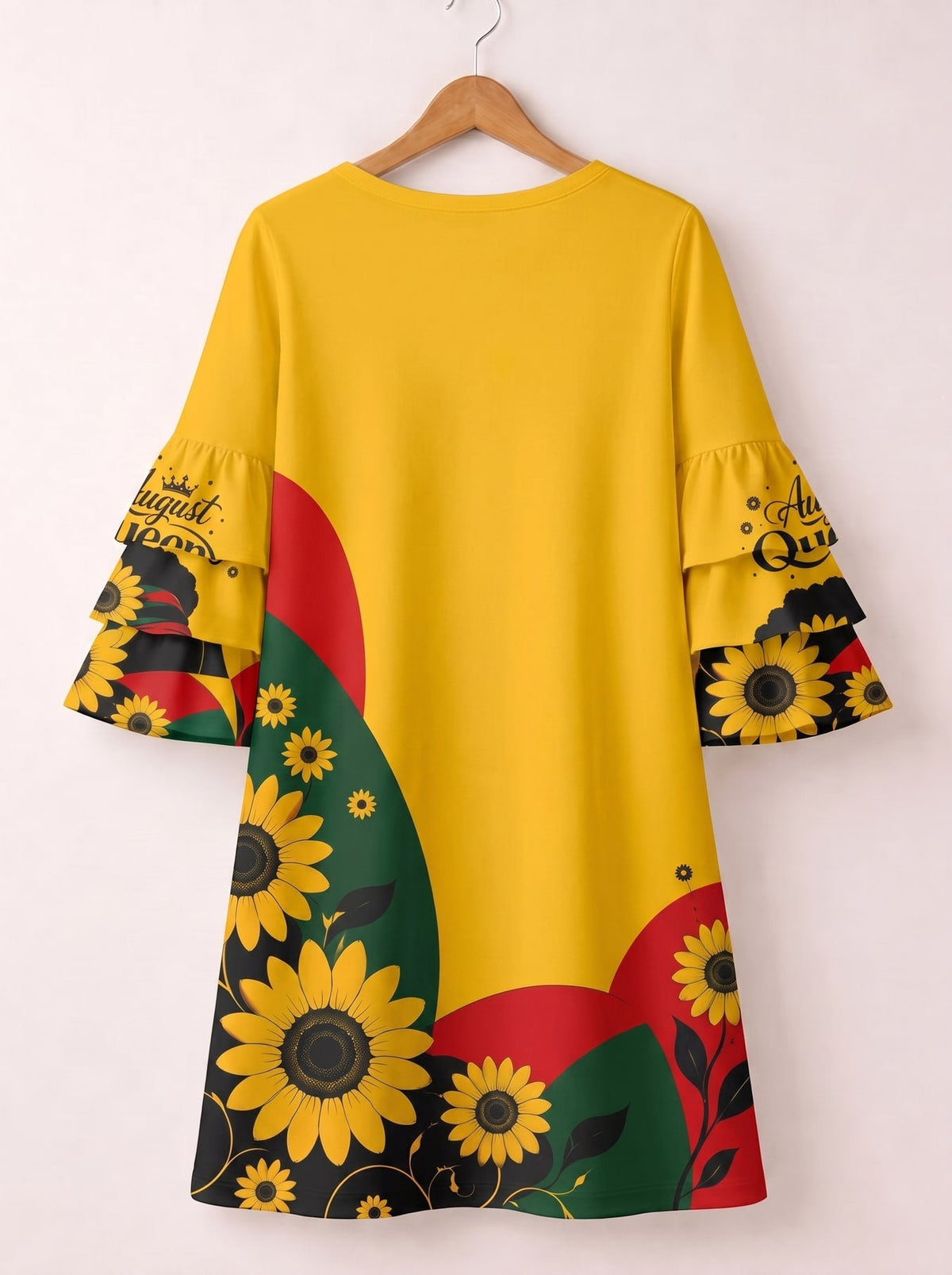 'August Queen Sunflower' Stacked Ruffle Sleeve Dress