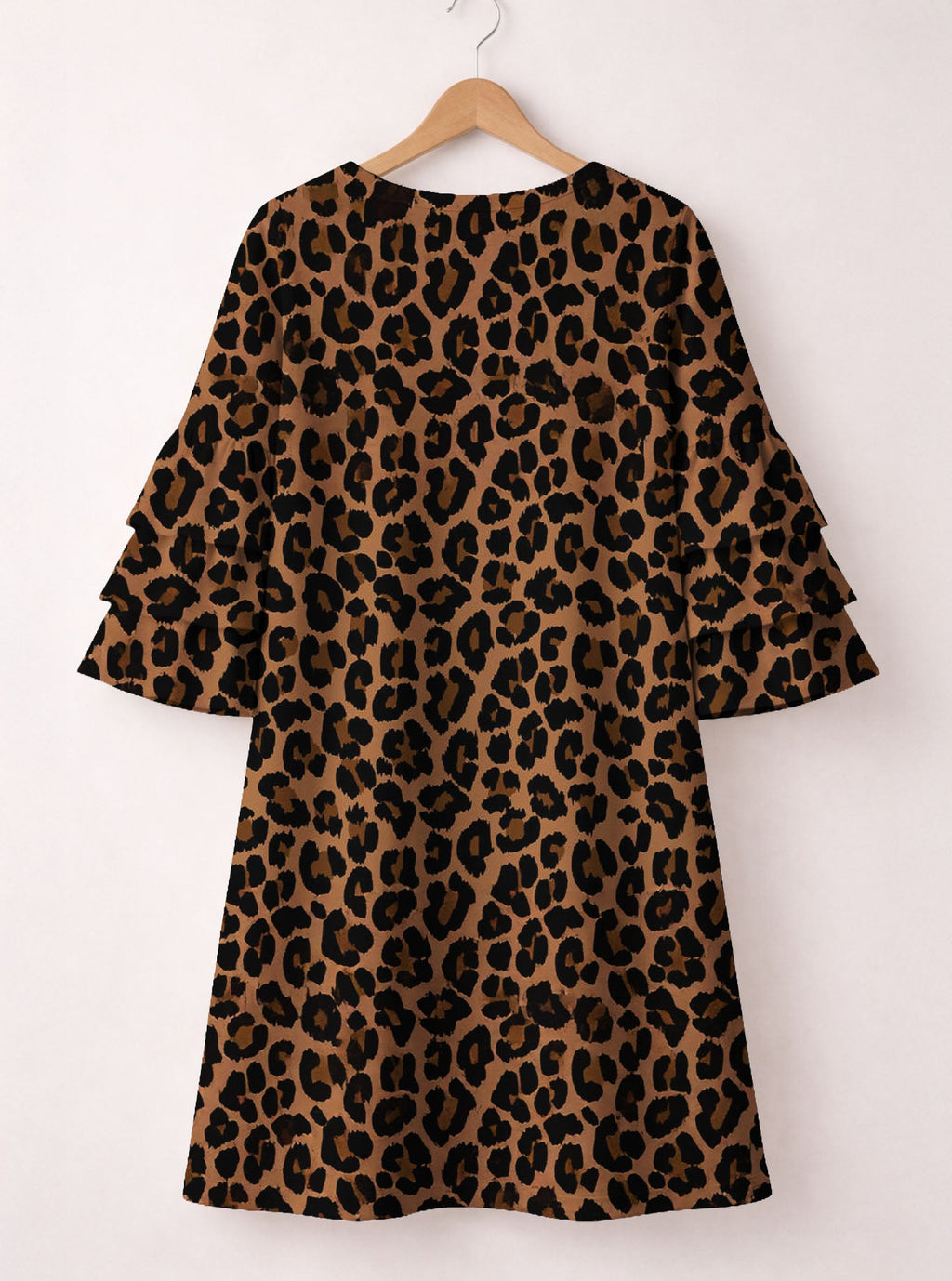 'Unstoppable' Brown Leopard Stacked Ruffle Sleeve Dress