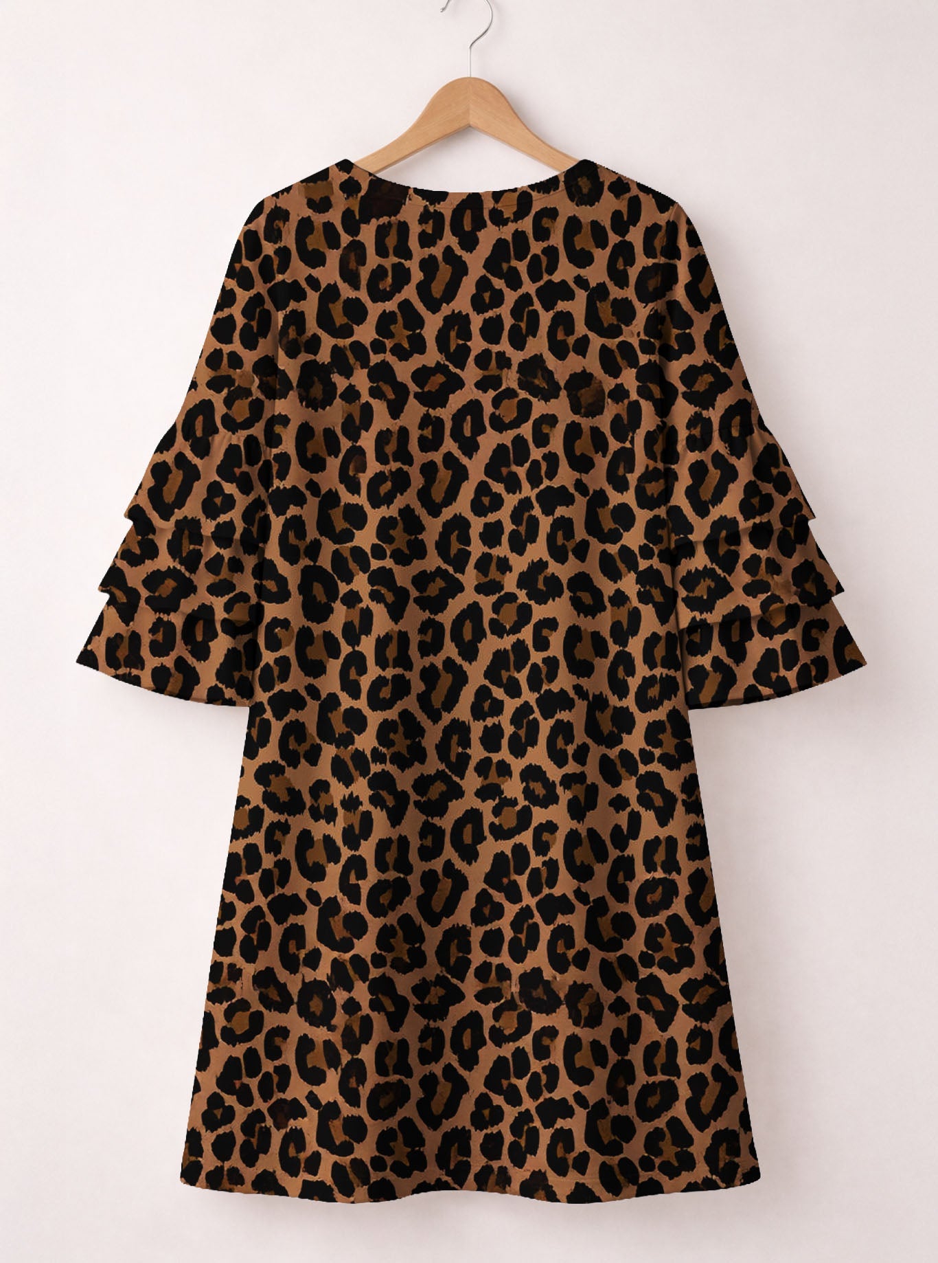 'Unstoppable' Brown Leopard Stacked Ruffle Sleeve Dress