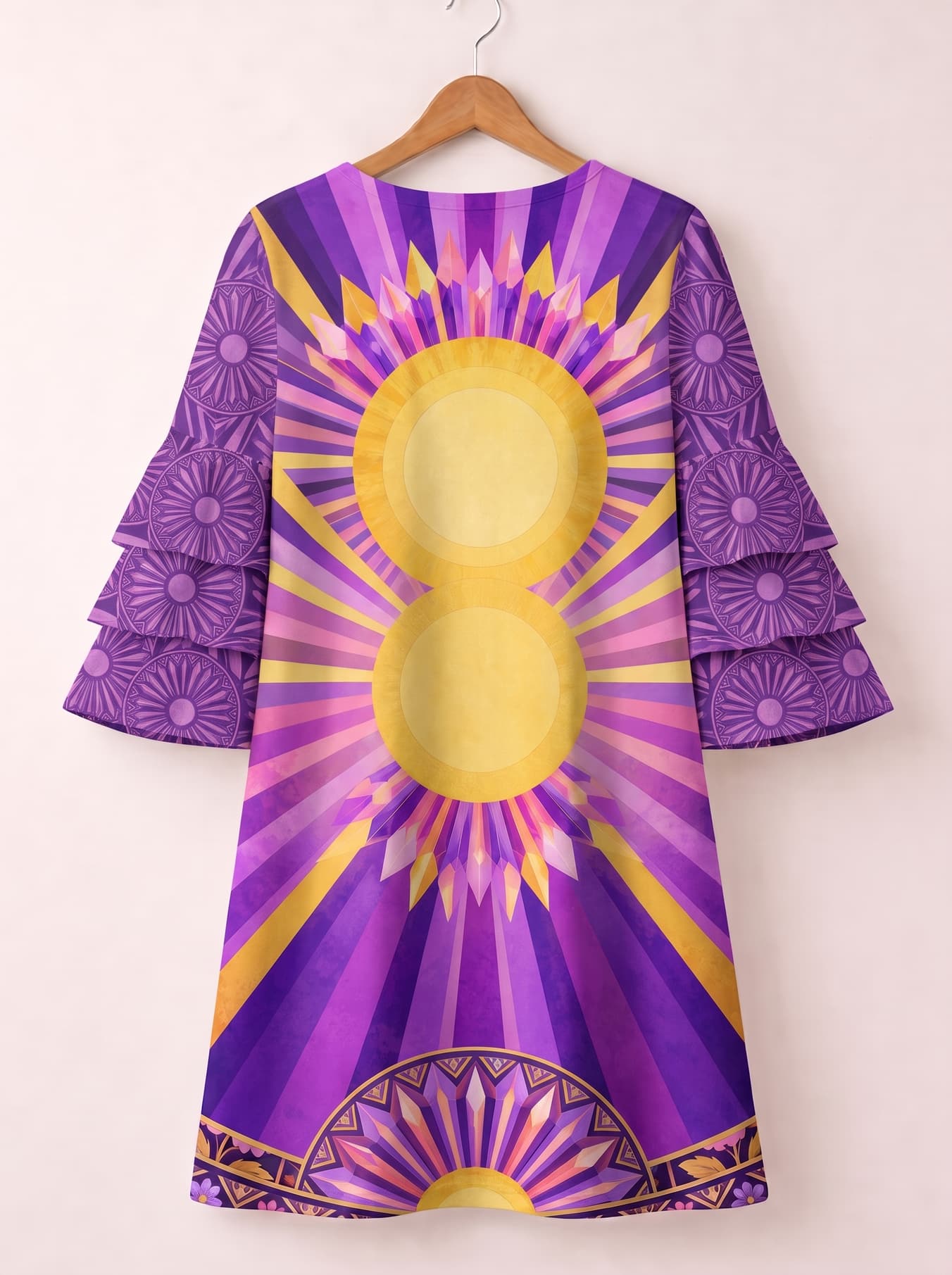 'August Queen Purple Bloom' Stacked Ruffle Sleeve Dress