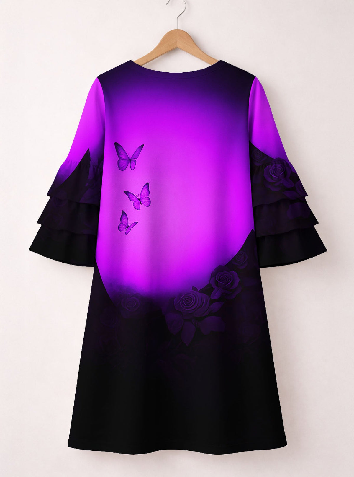 'Selah' Purple Stacked Ruffle Sleeve Dress