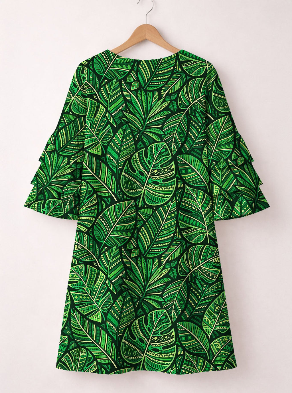 'Asili' Emerald Stacked Ruffle Sleeve Dress