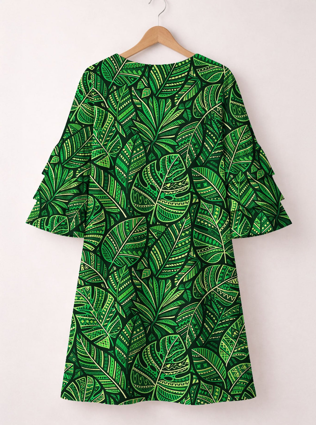 'Asili' Emerald Stacked Ruffle Sleeve Dress
