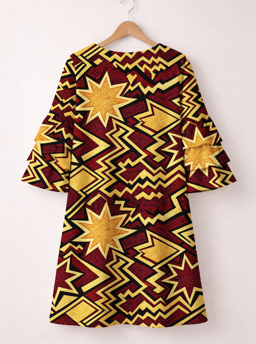 Burgundy Sheba Stacked Ruffle Sleeve Dress