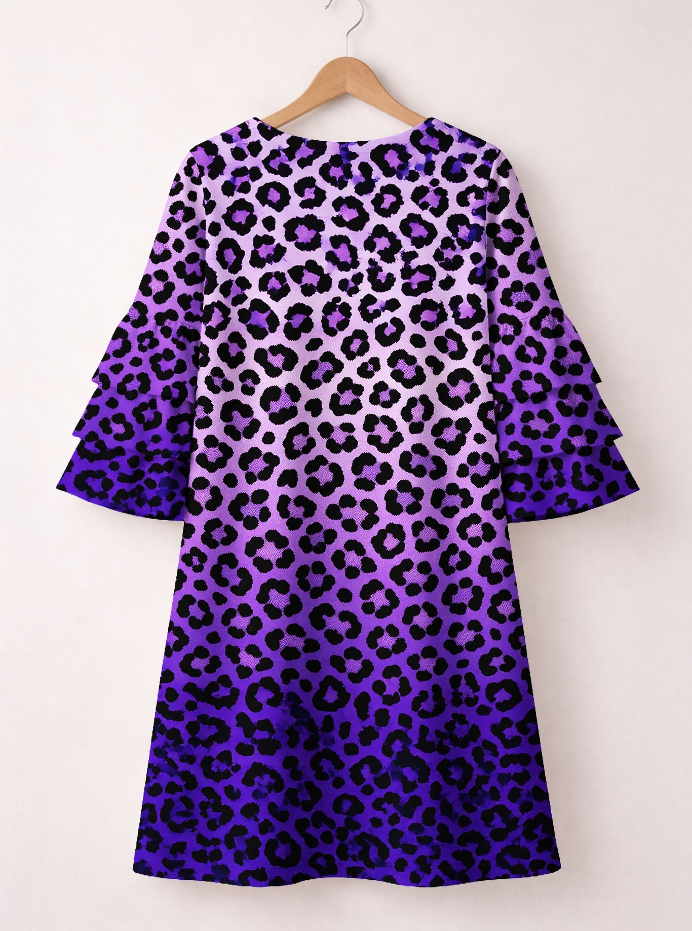 'Unstoppable' Amethyst Leopard Stacked Ruffle Sleeve Dress