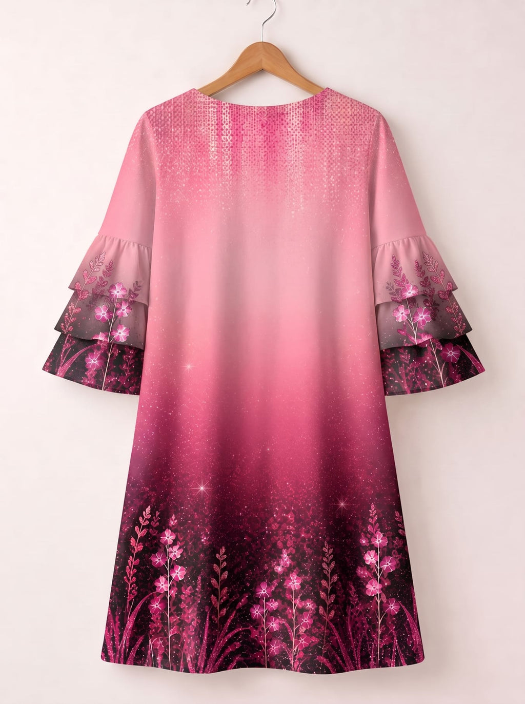 'August Queen Pink' Stacked Ruffle Sleeve Dress