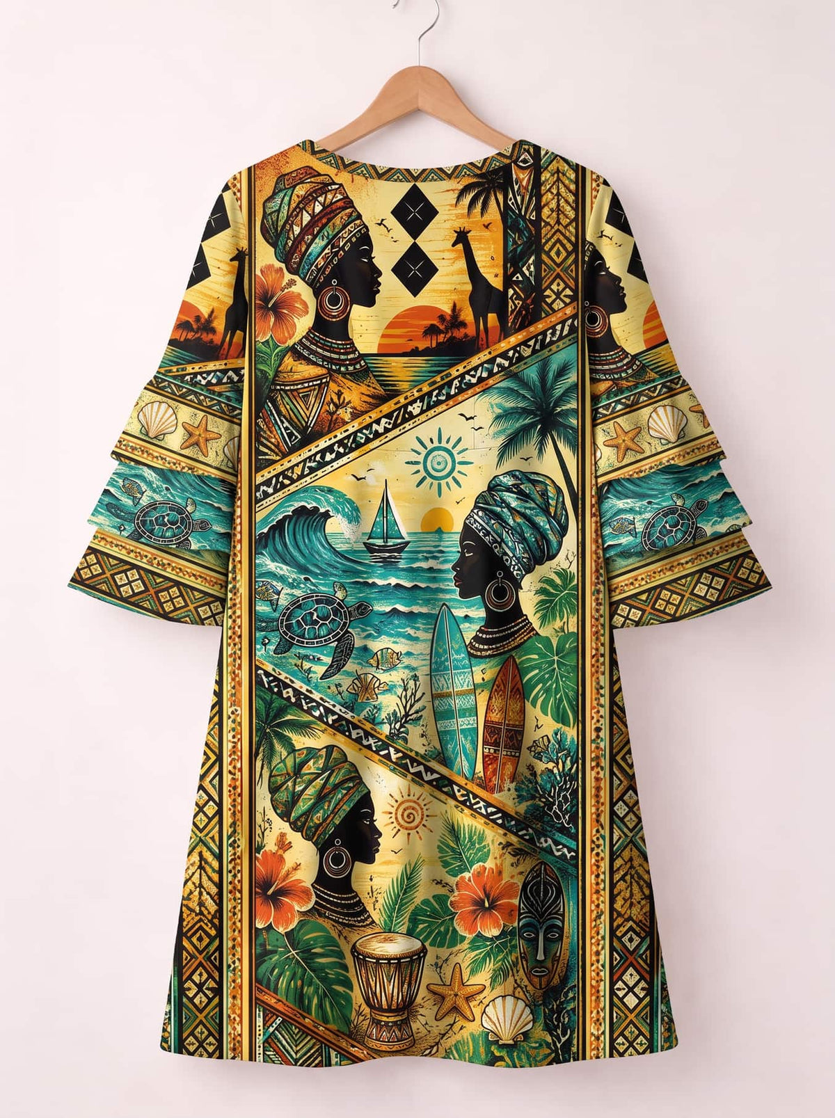 'Safari' Stacked Ruffle Sleeve Dress