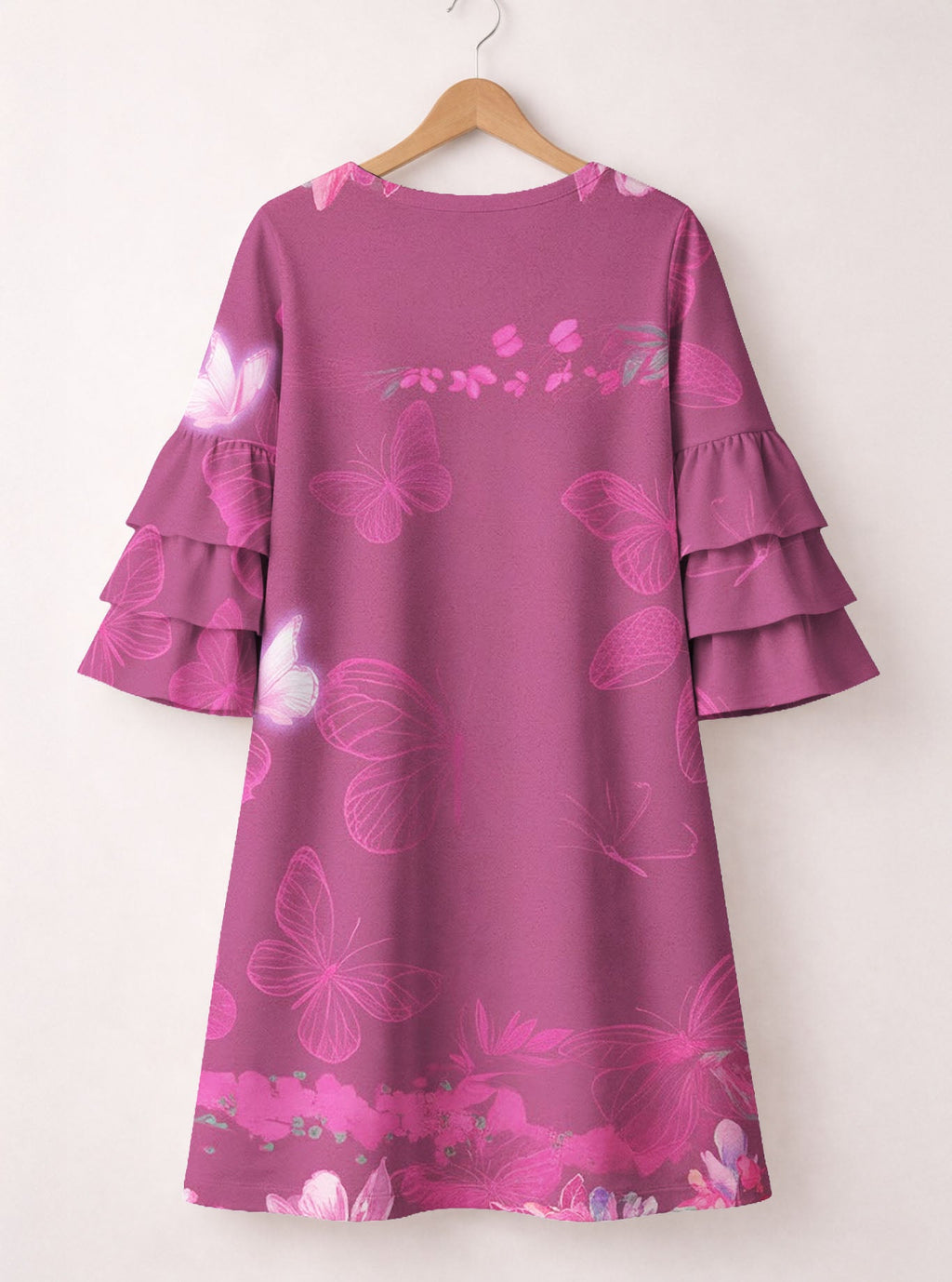 'Imani' Wild Rose Stacked Ruffle Sleeve Dress