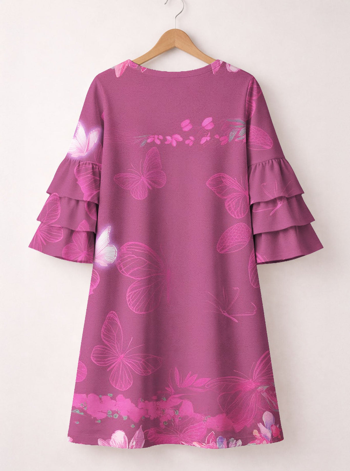 'Imani' Wild Rose Stacked Ruffle Sleeve Dress