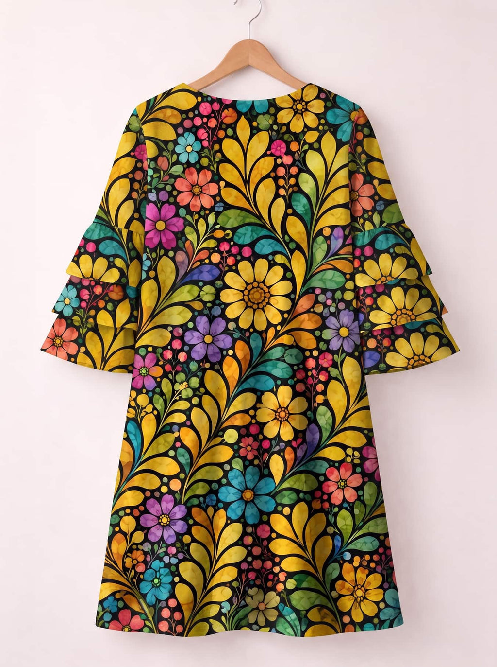 'Njano' Stacked Ruffle Sleeve Dress