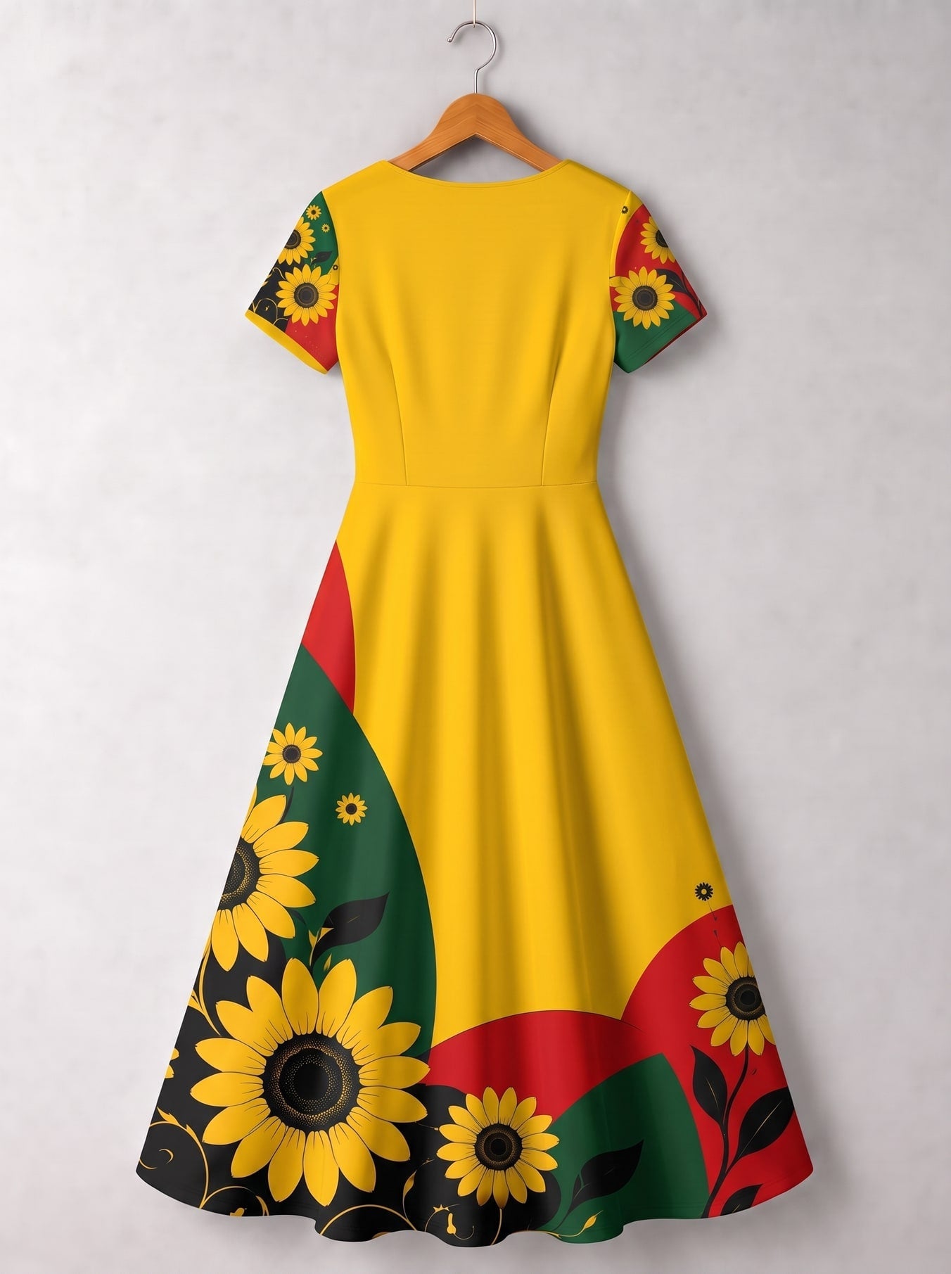 'August Queen Sunflower' Short Sleeve Maxi Dress