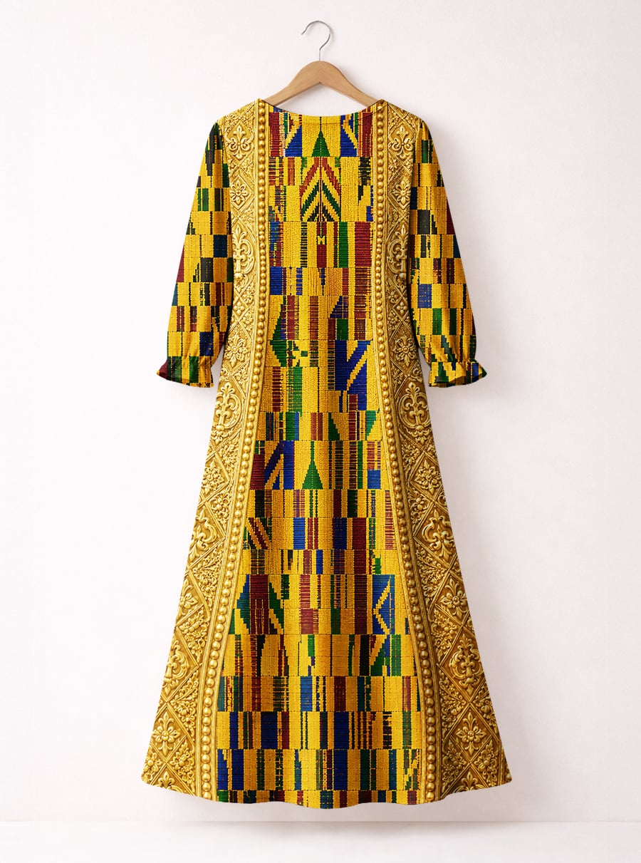 'Kente' Long Sleeve Maxi Dress