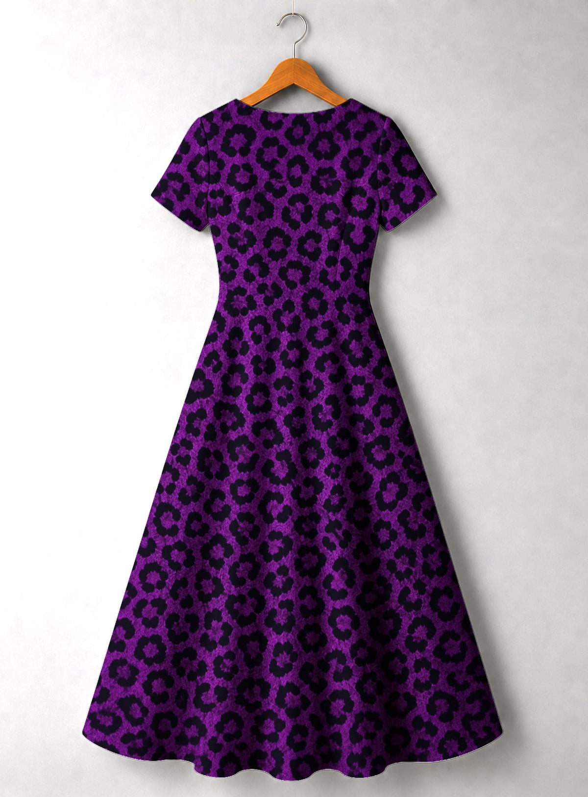 Purple Leopard Short Sleeve Maxi Dress