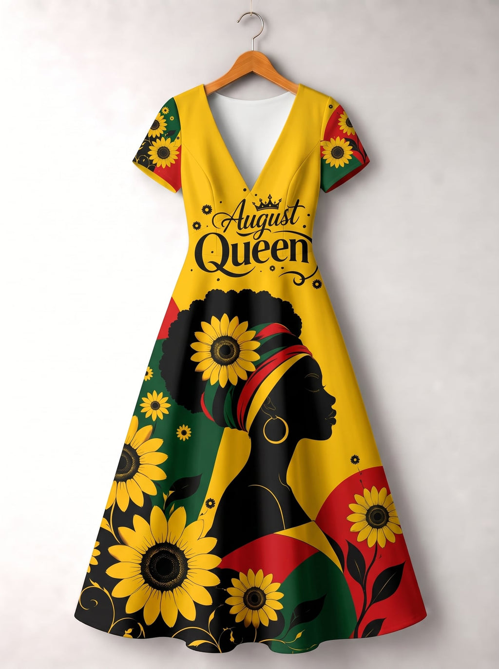 'August Queen Sunflower' Short Sleeve Maxi Dress