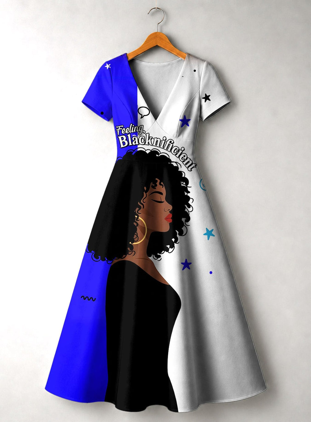 'Feeling Blacknificient Blue' Short Sleeve Maxi Dress