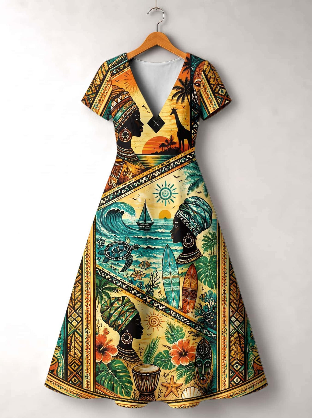 'Safari' Short Sleeve Maxi Dress