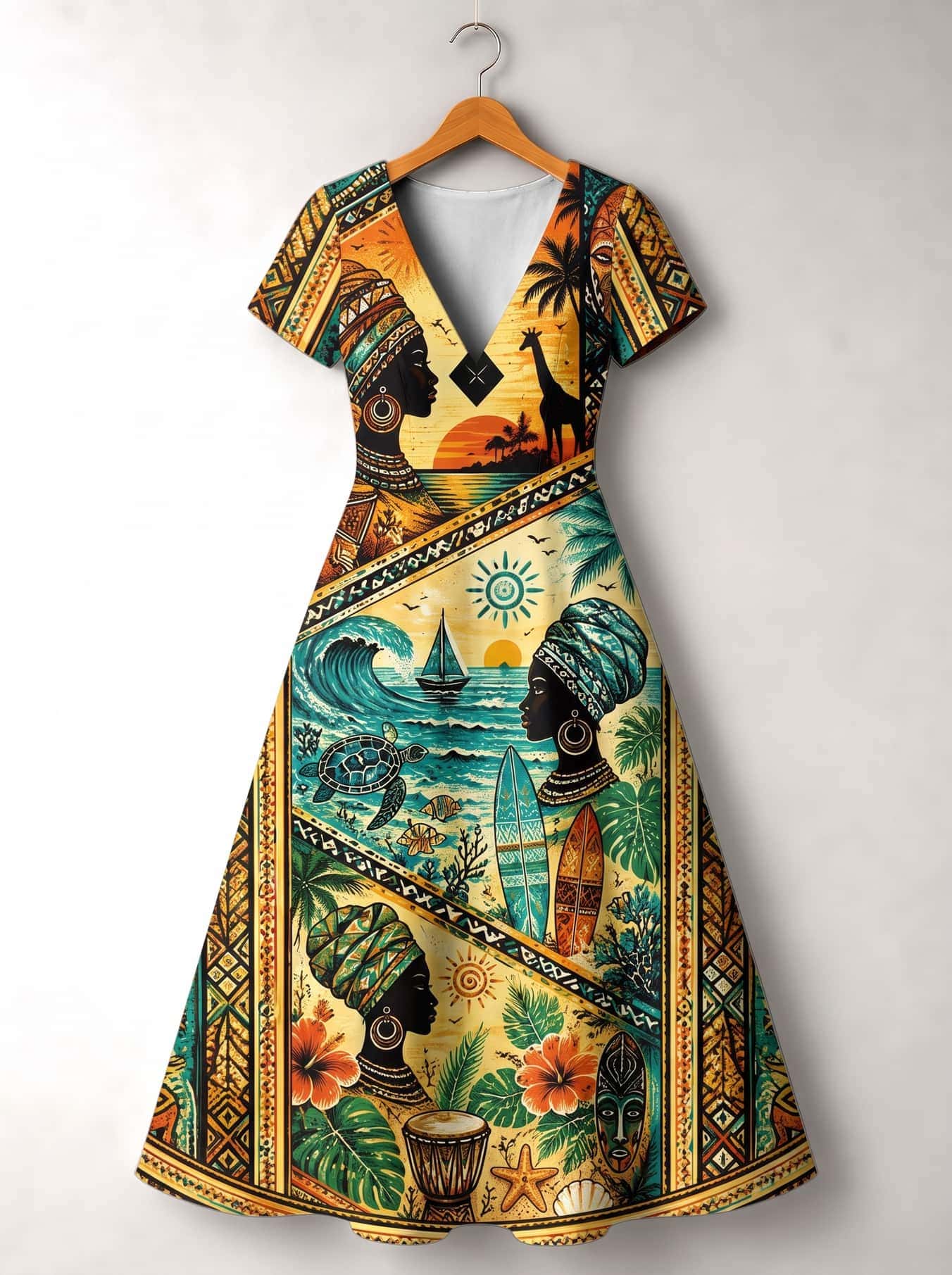 'Safari' Short Sleeve Maxi Dress