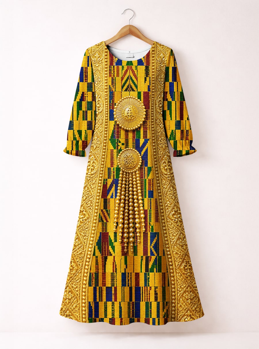'Kente' Long Sleeve Maxi Dress