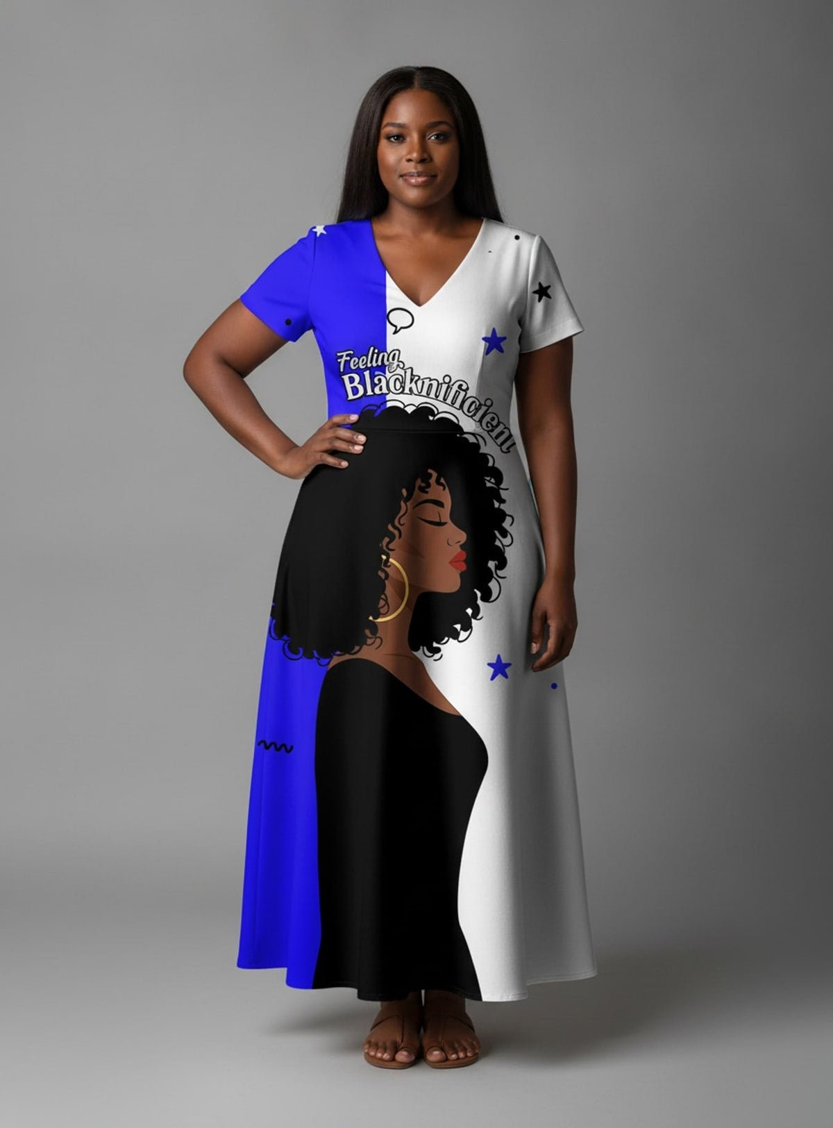 'Feeling Blacknificient Blue' Short Sleeve Maxi Dress