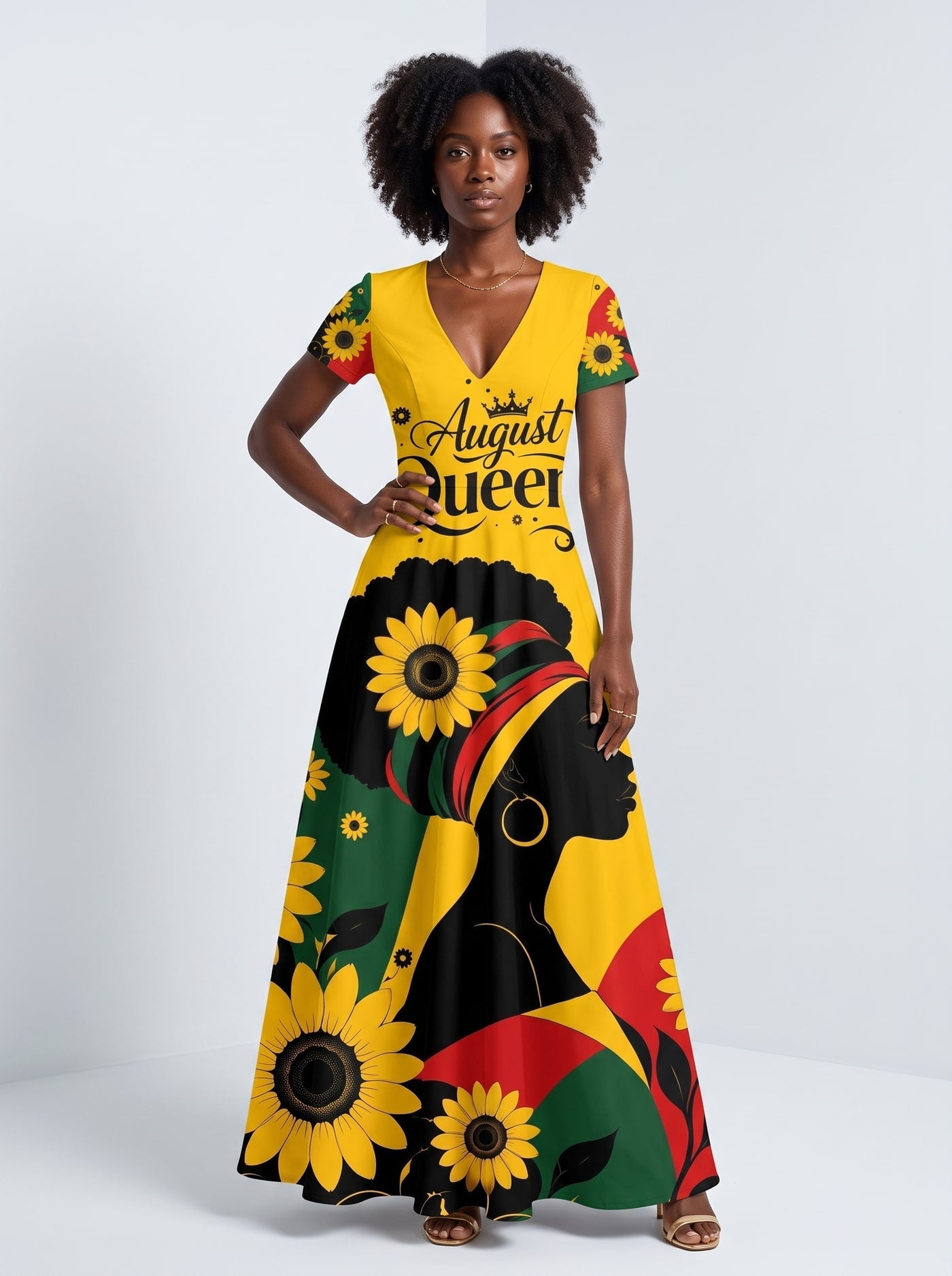 'August Queen Sunflower' Short Sleeve Maxi Dress