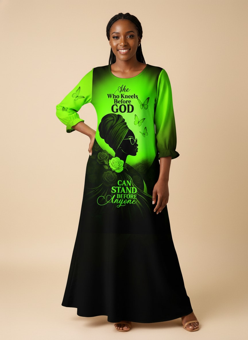 'Selah' Green Long Sleeve Maxi Dress