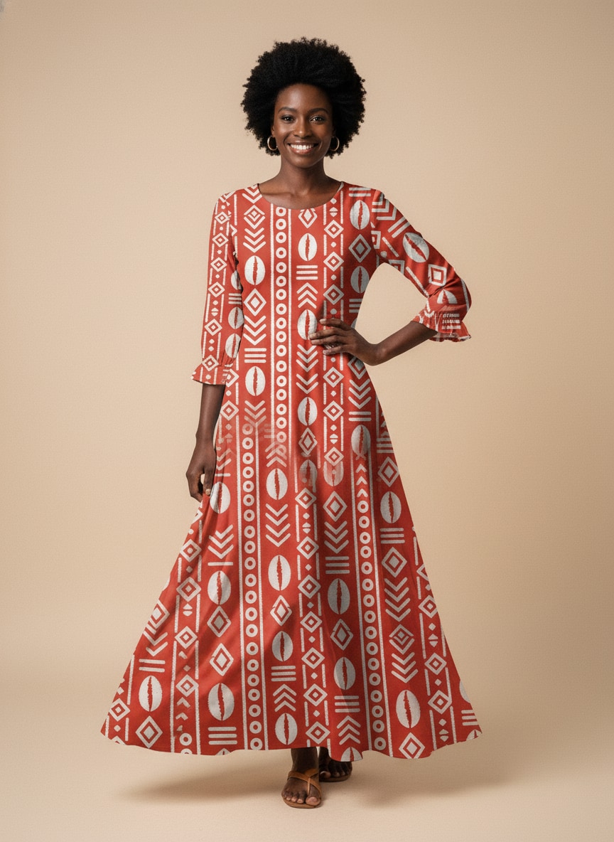 'Oshun Kijani' Long Sleeve Maxi Dress