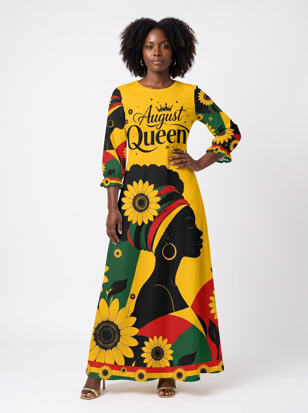 'August Queen Sunflower' Long Sleeve Maxi Dress