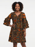 Afrocentric Pattern Stacked Ruffle Sleeve Dress