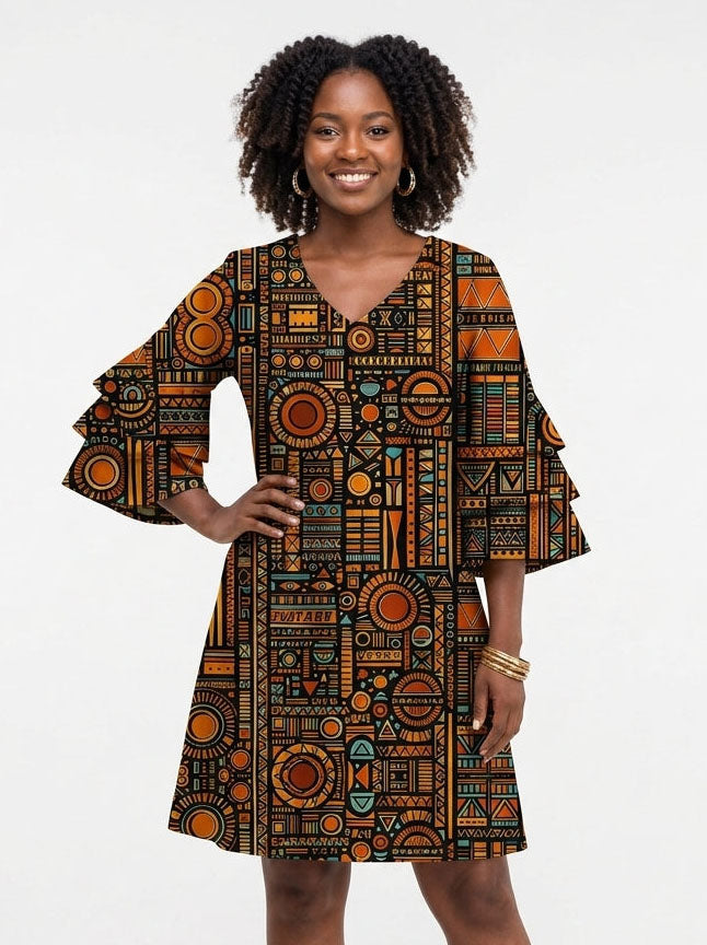 Afrocentric Pattern Stacked Ruffle Dress & Leggings Deal