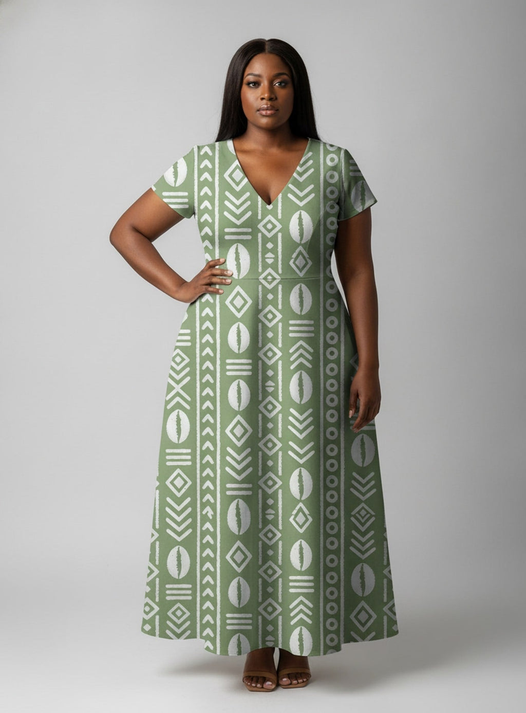 'Oshun Verde' Short Sleeve Maxi Dress