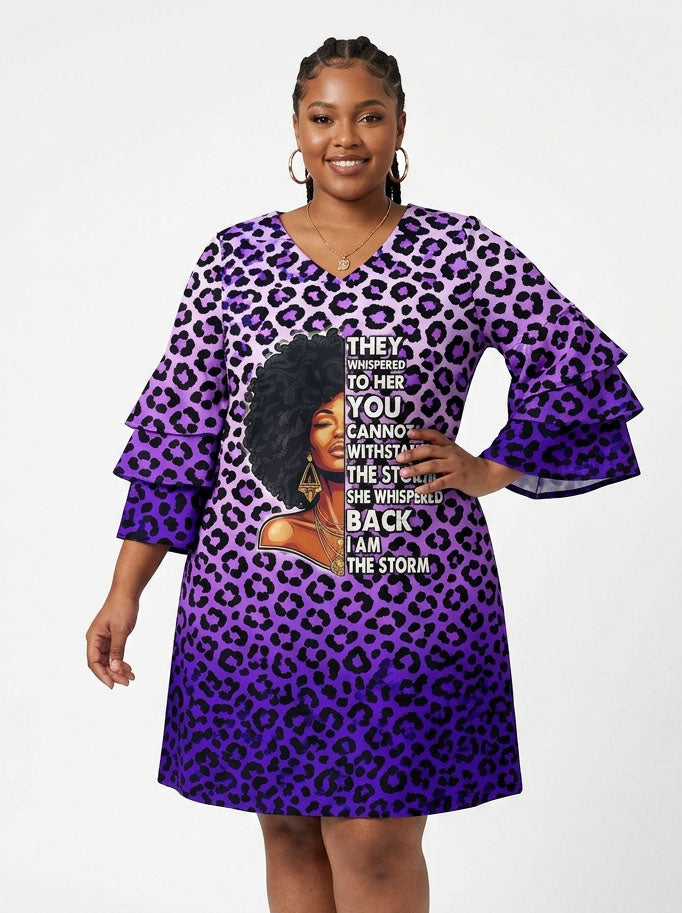 'Unstoppable' Amethyst Leopard Stacked Ruffle Sleeve Dress