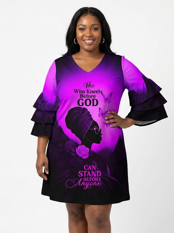 'Selah' Purple Stacked Ruffle Sleeve Dress