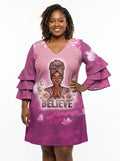 'Imani' Wild Rose Stacked Ruffle Sleeve Dress