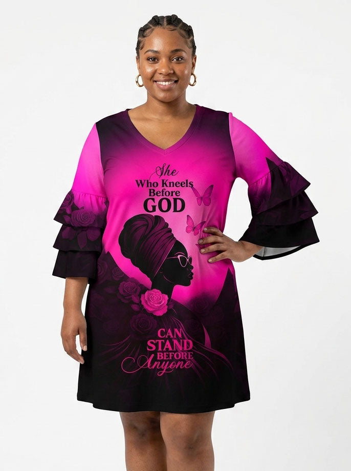 'Selah' Pink Stacked Ruffle Sleeve Dress