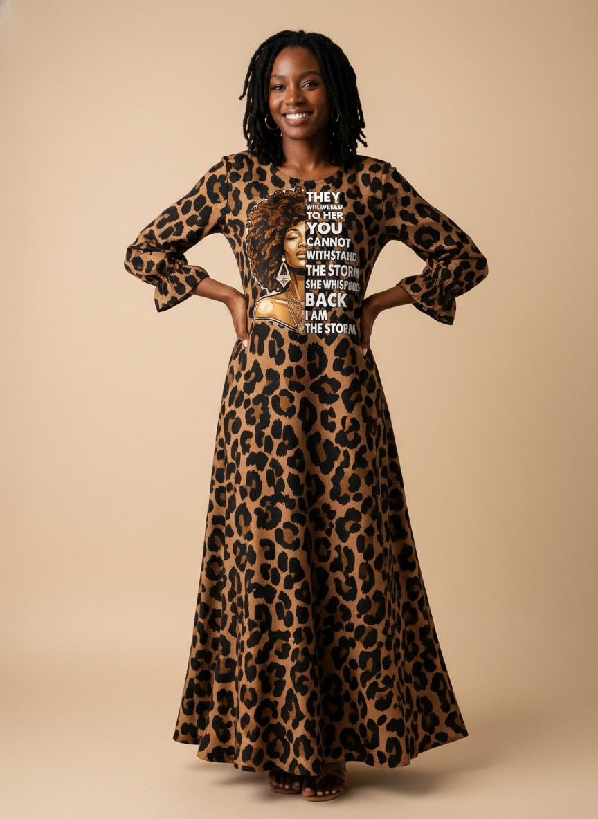 'Unstoppable' Brown Leopard Long Sleeve Maxi Dress
