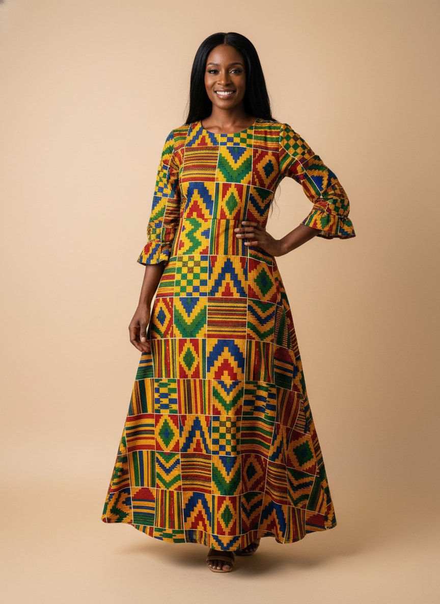 'Kumasi' Long Sleeve Maxi Dress