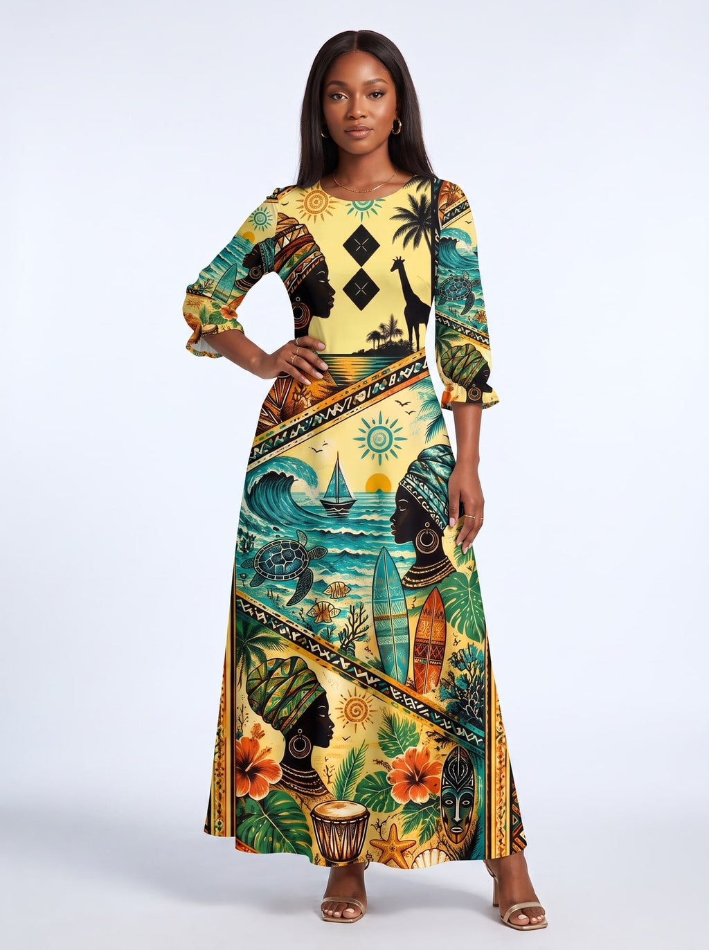 'Safari' Long Sleeve Maxi Dress