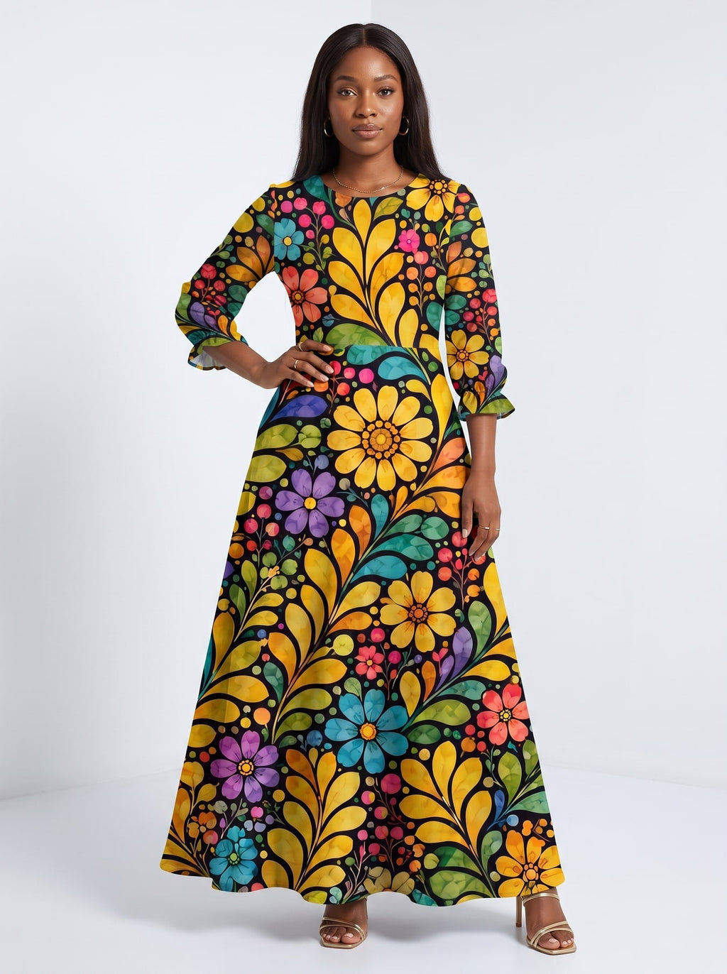 'Njano' Long Sleeve Maxi Dress
