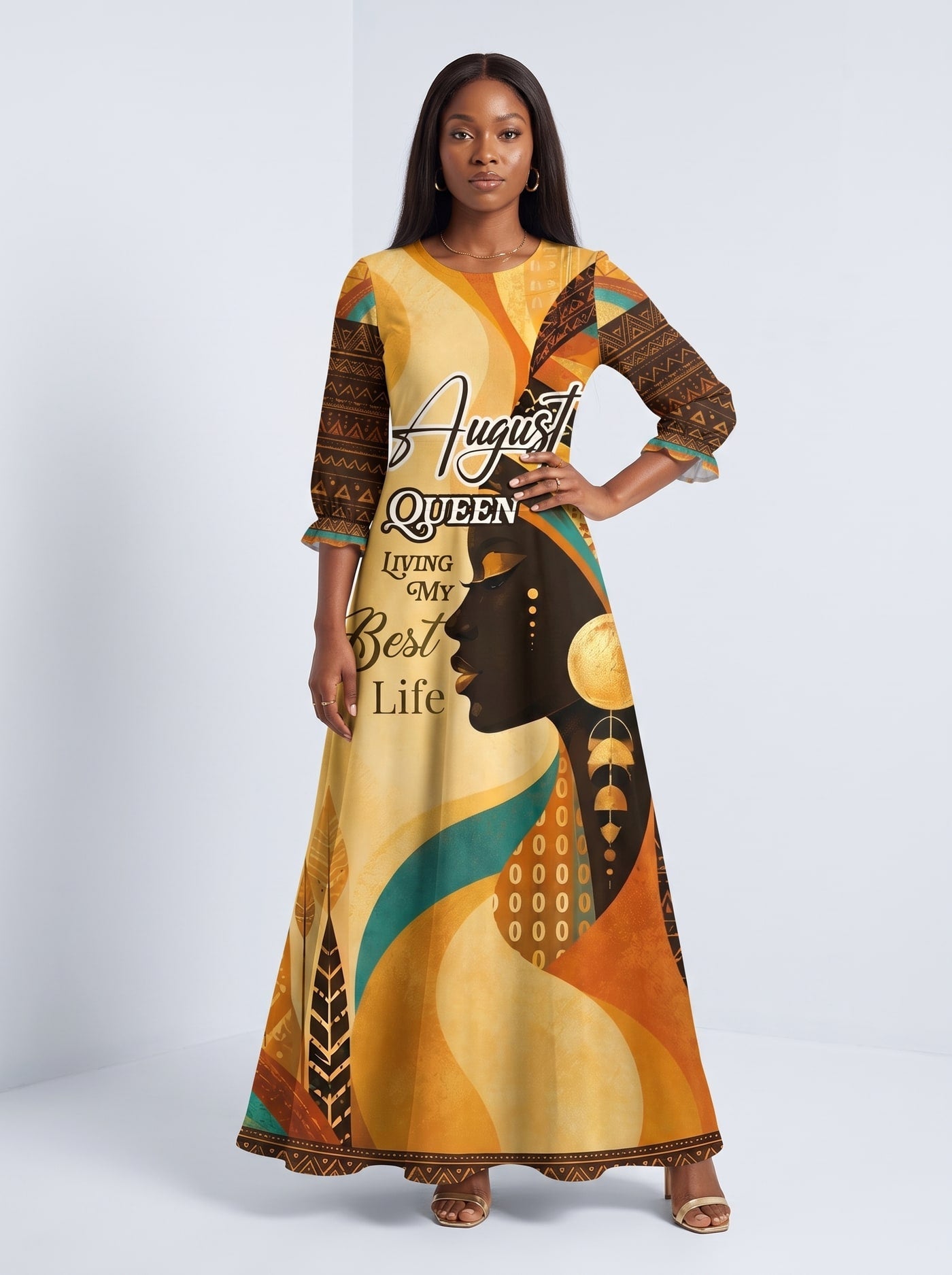 'August Queen Best Life' Long Sleeve Maxi Dress