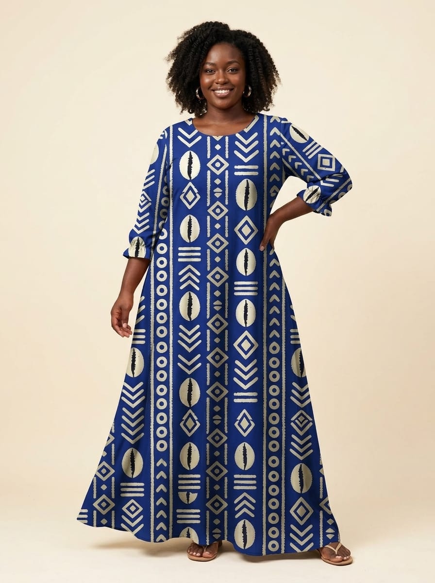 'Oshun' Royal Blue Long Sleeve Maxi Dress