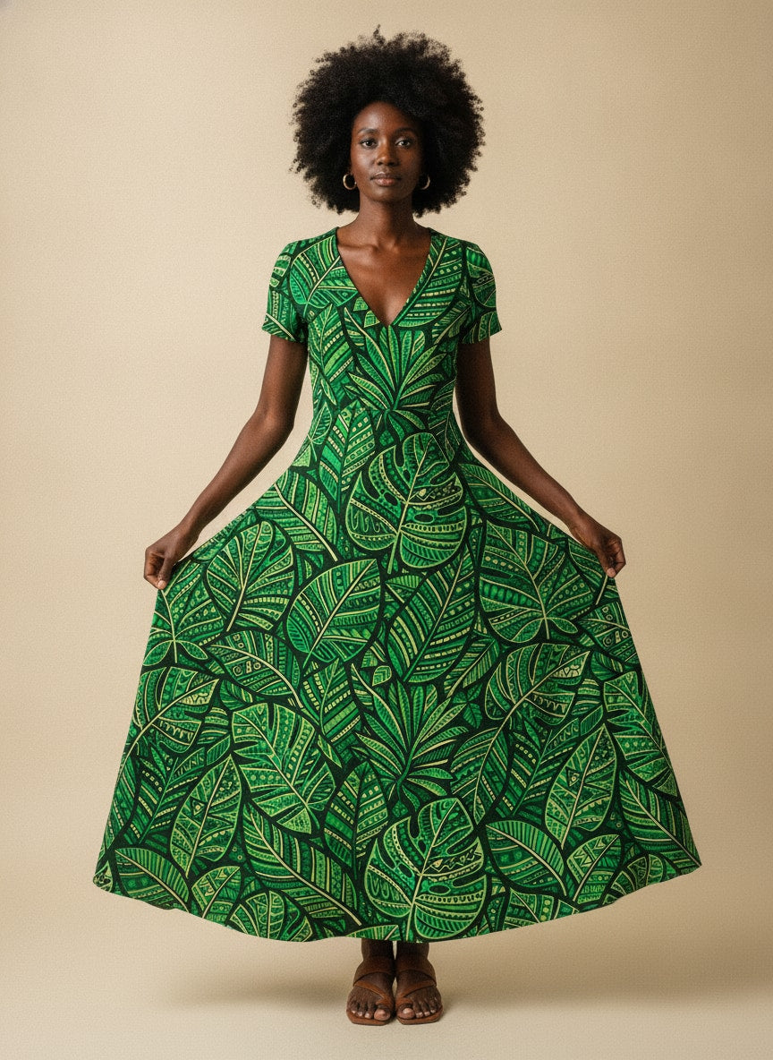 'Asili' Emerald Short Sleeve Maxi Dress